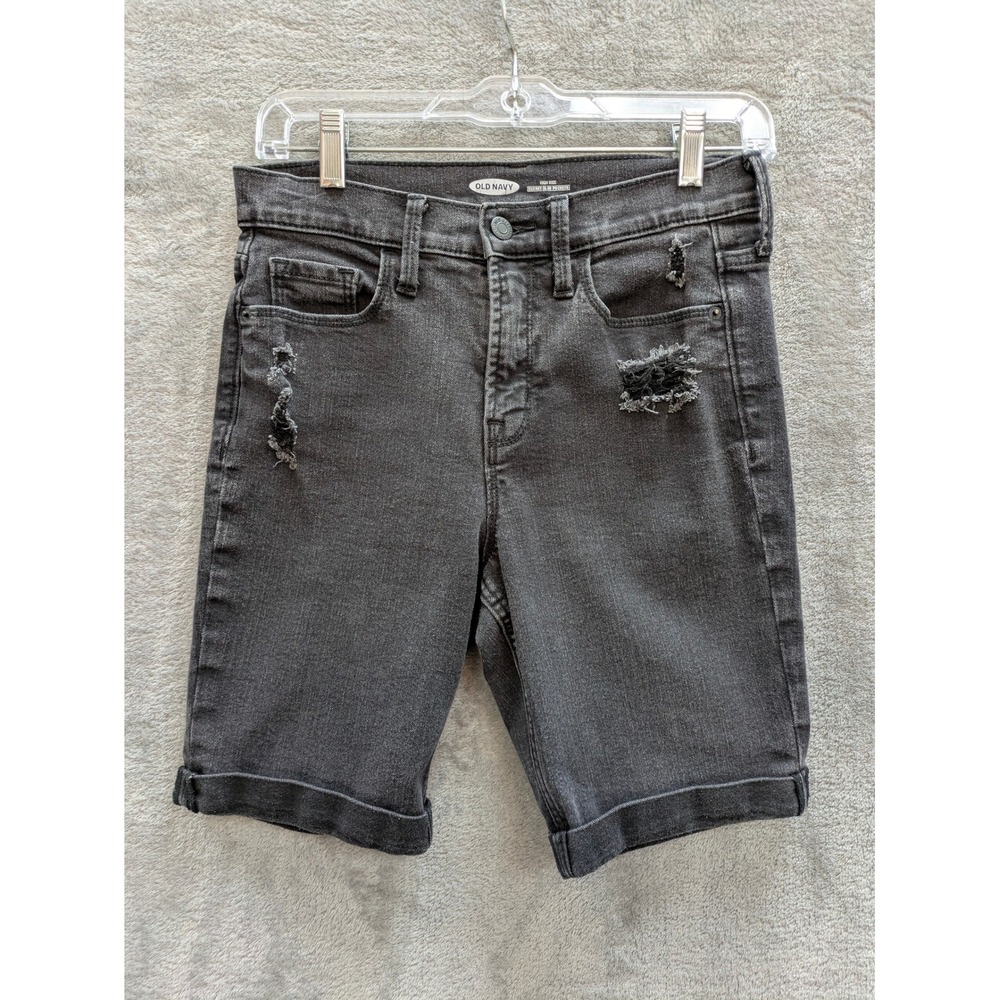 Grunge Distressed Denim Bermuda Shorts Womens 4 Black High‎ Rise Old Navy Jean
